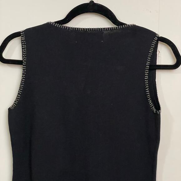 Vintage S 1990s tank top beaded sequin evening party cocktail black silver - Picture 6 of 7